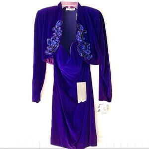Vintage Y2K Zum Zum Purple Velvet Strapless Sequin Dress Bolero Jacket NWTS 12